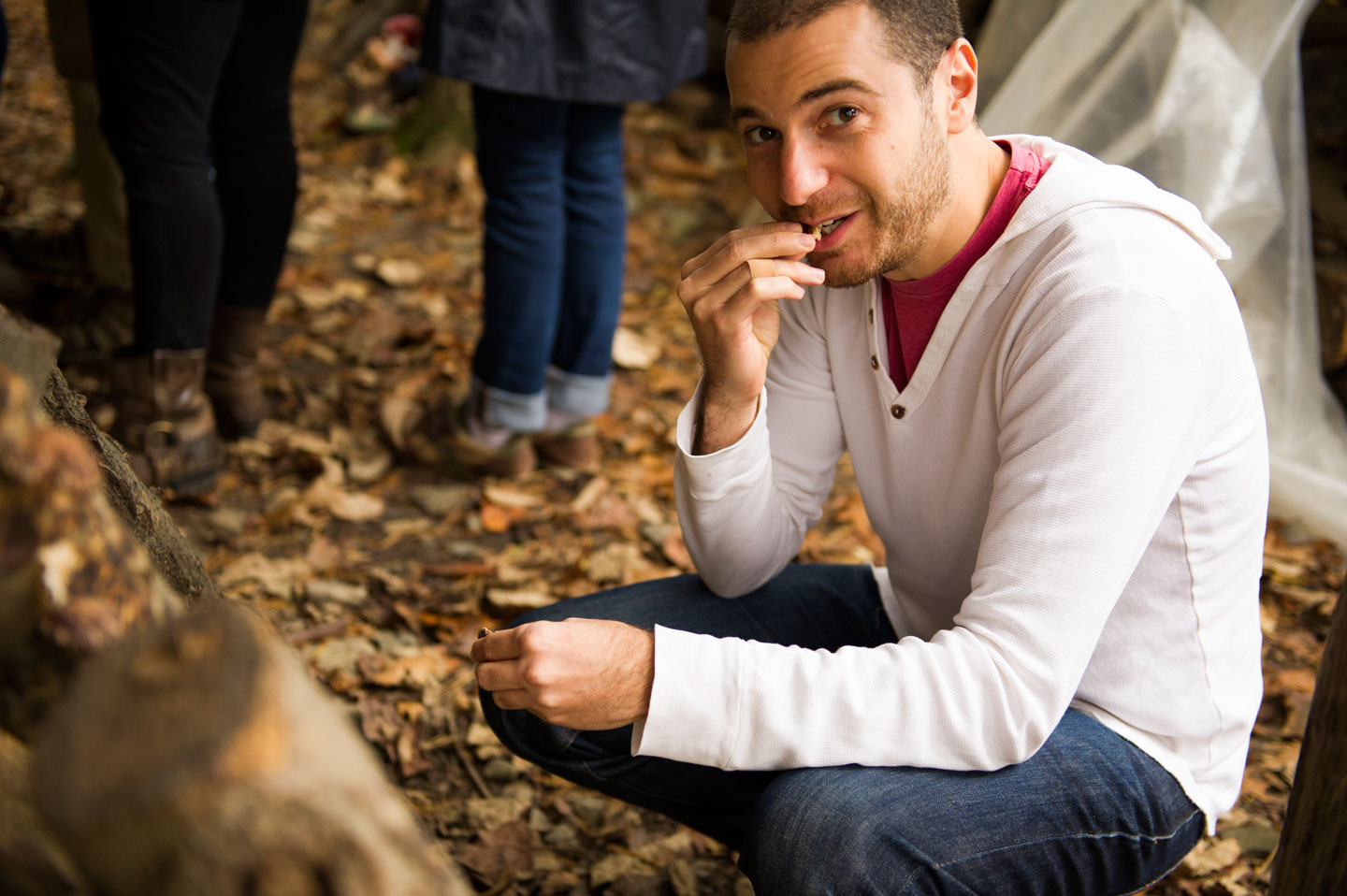 Jeff tasting shiitakes